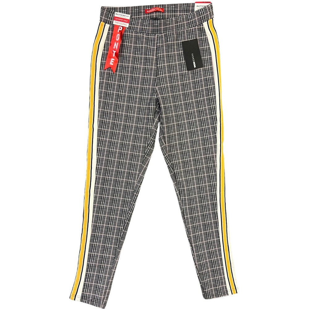 Butterfly Maze Ponte Treggings Size XL Glen Plaid Racing Stripe Skinny Pants New